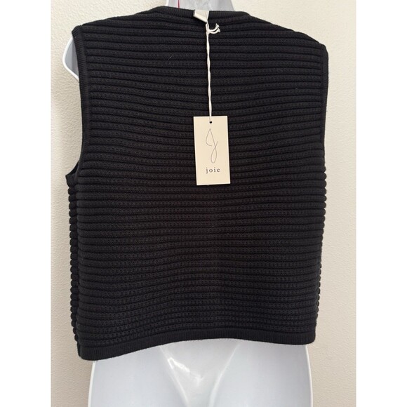 JOIE Black Textured Knit Button Front Sweater Vest Top Large NWT Quiet Luxury L - Picture 4 of 8